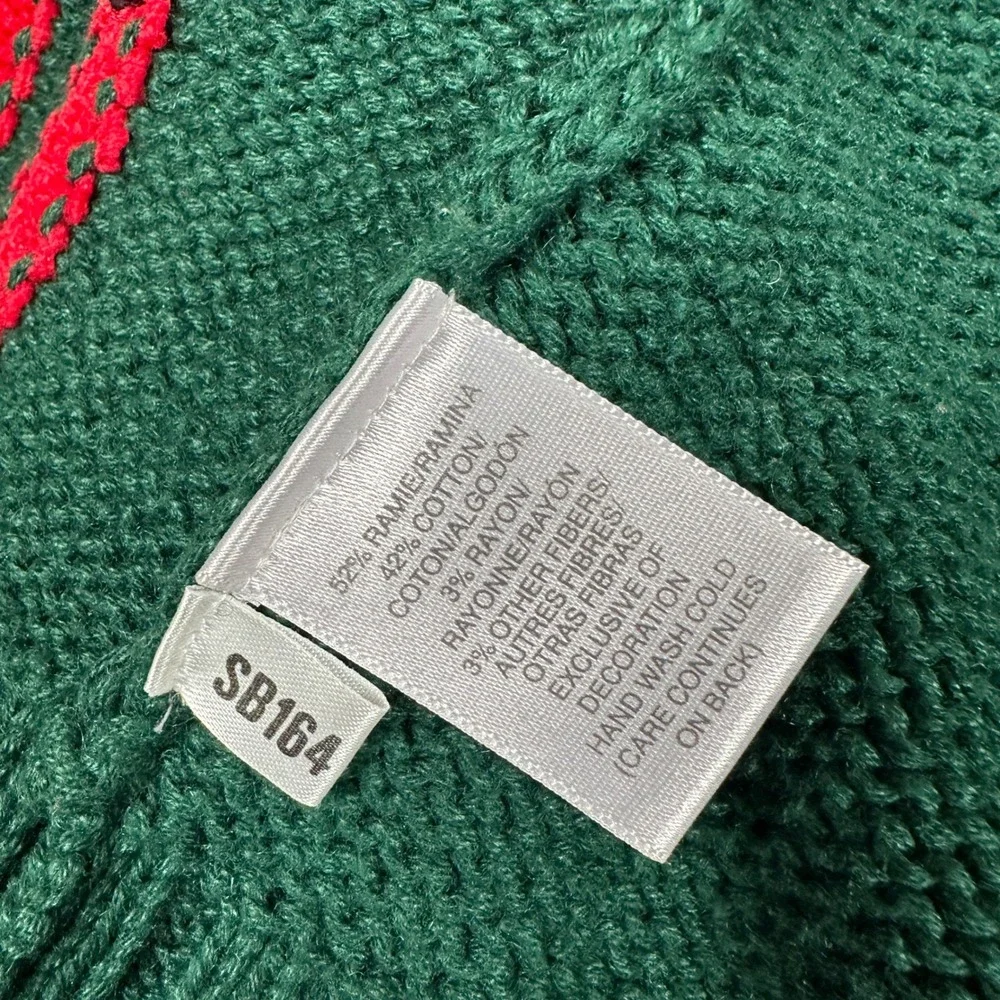 Susan Bristol Vintage 90s Christmas Cardigan Sweater Green Embroidered‎ Novelty
